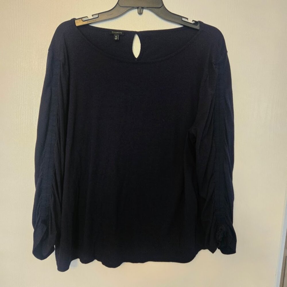 Talbots dark navy L/S top‎ with ruched sleeves Size XL